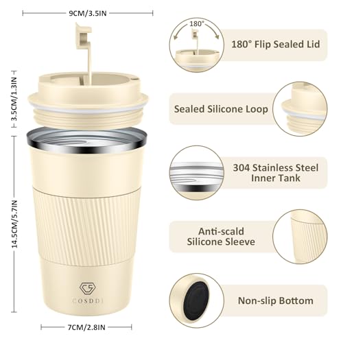 CS COSDDI Thermobecher- Isolierbecher, Edelstahl Travel Mug, 13oz/380ml Vakuum auslaufsicher Reisebecher mit Deckel, Autobecher, doppelwandig isoliert für Kaffee, Wasser und Tee, Kaffee-to-go Becher – Bild 3