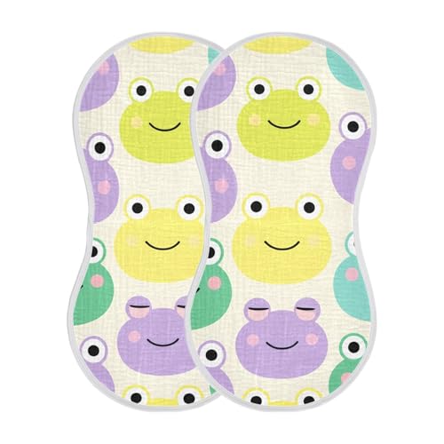 Cute Cartoon Frog Faces Muslin Burp Cloths 22x11 Inch - 4-Layer Organic Cotton & TPU Waterproof Lining, Absorbent Baby Bibs for Boys/Girls with Hanging Loop2