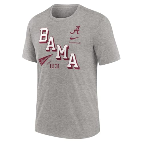 Nike Men's NCAA Blitz Roll Call Tri-Blend T-Shirt (US, Alpha, X-Large, Regular, Regular, Gray, Alabama Crimson Tide)