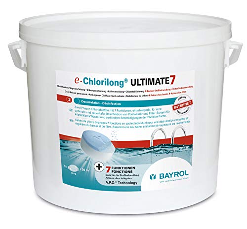 BAYROL e-Chlorilong ULTIMATE7 10,2 kg - Galets de Chlore 300 g bi-Phases avec 7 Fonctions - Désinfection complète et régulière du Bassin et du Filtre - Formule...