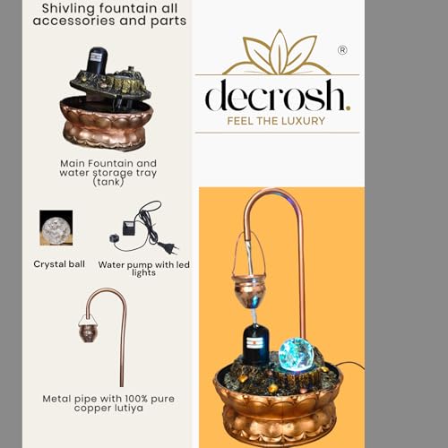 Image of Decrosh Copper Metal Shivling Water Fountain with Crystal Ball for Home Decor Showpiece Tabletop Waterfall Decoration | Indoor & Outdoor