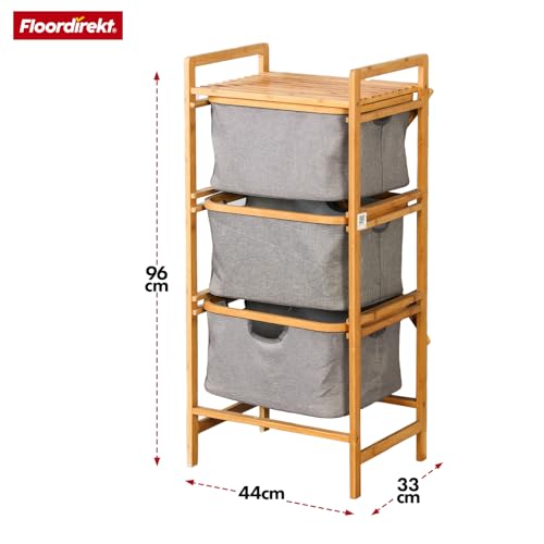 Floordirekt Laundry Basket, Bamboo Laundry Hamper with 3 Compartments, Laundry Basket for Dirty Laundry, Wooden Laundry Sorter with Laundry Box (Missouri) - Image 4