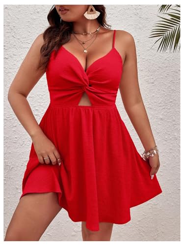Image of Floerns Women's Plus Size Cut Out Twist Front Sleeveless Flare Hem Cami Dress