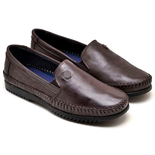 Ki 2 Pares Sapatilha Masculina de Couro Legitimo Mocassim (41, Preto e Café)