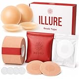 ILLURE® Boob Tape Set | Brust Tape 5 m x 7,5 cm | Klebe BH Push Up Tape für rückenfreie Kleider | mit Silikon Nippelpads, Fashion Tape, Nippel Cover, Schutzpads & Tragetasche | Nude