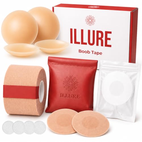 ILLURE Premium Boob Tape | Klebe BH Push Up | Brust Tape & Bruststraffungsband 5m x 7 5cm | Breast Tape & Boobietape für rückenfreie Kleider | Silikon Nippelpads Nippel Cover & Fashion Tape | Nude