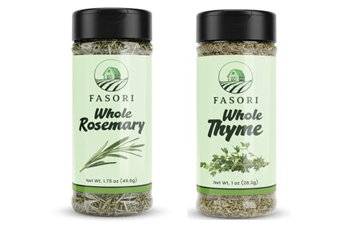Fasori Dried Herbs Set – Rosemary & Thyme Leaves – Italian Cooking Herbs Bundle For Chicken, Soup, Pizza, Pasta & Mediterranean Recipes
