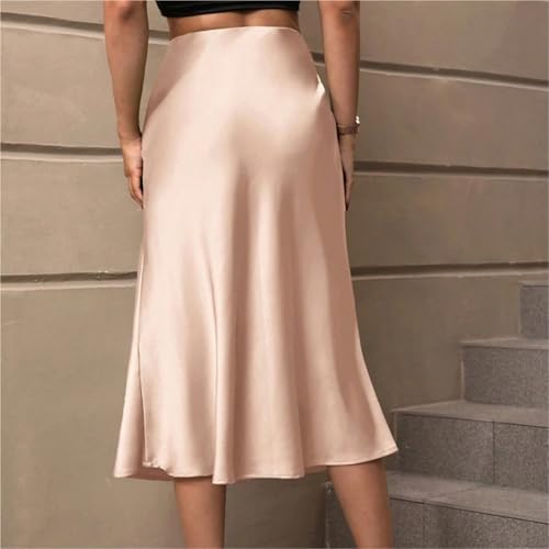 Satin Skirt Women's High-Waist Skirt Silk-Satin Feeling Solid Color A-line Simple Design Long Dress4