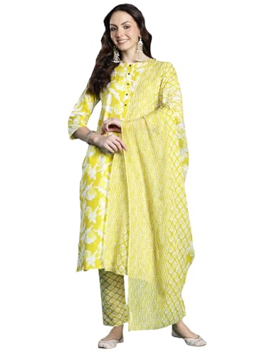 Image of INDO ERA Women Pure Cotton Kurta Set with Dupatta | Festive Suit Set, 11047