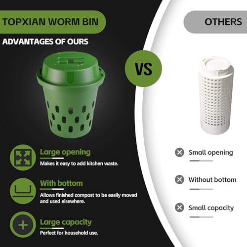 TOP XIAN Inground Worm Composter, 2-Pack 8L (2.11Gal) Warm Farm, Outdoor Worm Compost Bin for Garden Beds & Home Use, Vermicomposting Bin for Beginners (9.5x9.5x10.8Inch), Green