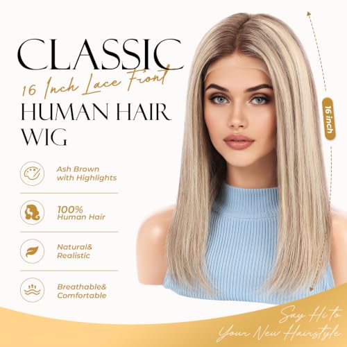Image of KKU 4x4 Lace Front Human Hair Wig, 100% Real Human Hair Wigs for Women, Natural Looking Hairline, Soft & Comfortable Cap, HD Lace Wig