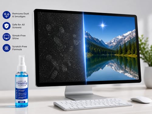 Image of Ranz Screen Cleaning Kit for Laptop, Mobile, TV & Monitor | 3-in-1 Kit with 100ml Spray, 400 GSM Dual-Sided Microfiber Cloth & Brush | Streak-Free, Alcohol-Free LCD LED Screen Cleaner