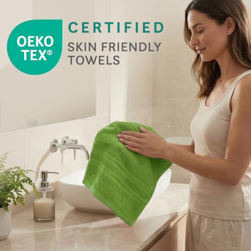 Image of MYTRIDENT Trident 100% Cotton Hand Towels, Highly Absorbent, Super Soft - 2 Piece Set, 400 GSM, Gym & Spa Towels - Lime Green