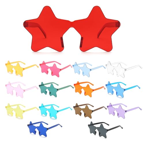 MEIYUETAOSI 15 Pcs Star Sunglasses, Rimless Star Shaped Glasses Clear Color Glasses