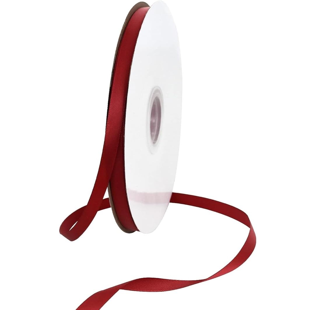 Burgundy Red Satin Ribbon 6mm Thin x 91m - Dark Red Gift Wrapping Ribbon for Wedding Christmas & Crafts, Wine Red