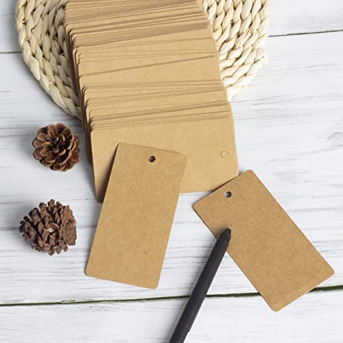 100 Pcs Kraft Paper Gift Tag, Blank Rectangle Marking Tags,Price Tags With 100Ft Natural Jute Twine, 3.9" X 1.9" ,Brown #TOP1