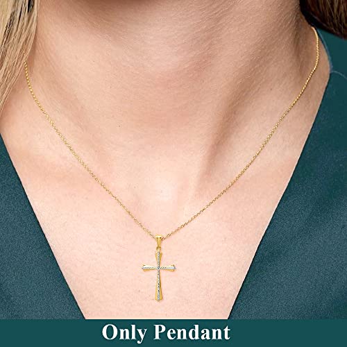 Diamond2Deal 14K White And Yellow Gold Diamond Cut Cross Pendant Fine Jewelry For Women Two-Tone #TOP4