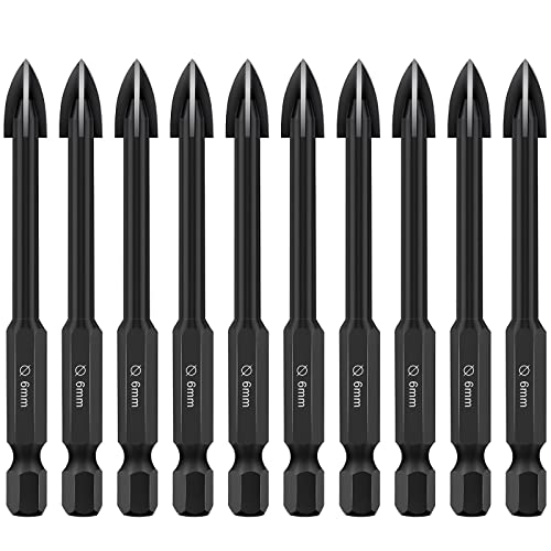 10PCS Glass and Tile Drill Bit, 6 mm Masonry Drill Bits Set 1/4 Hex Shank Concrete Drill Bit Set Porcelain Tile Drill Bits for Glass Mirrors Porcelain Concrete Brick Wall Wood Aluminium 1 10PCS Glass and Tile Drill Bit, 6 mm Masonry Drill Bits Set 1/4 Hex Shank Concrete Drill Bit Set Porcelain Tile Drill Bits for Glass Mirrors Porcelain Concrete Brick Wall Wood Aluminium