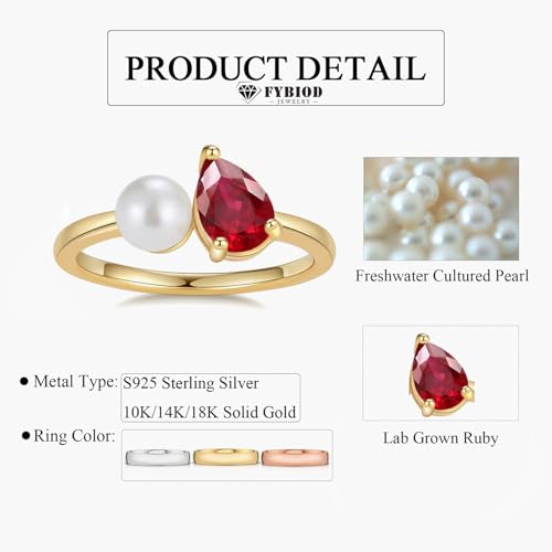 10K 14K 18K Gold Pearl and Gemstone Toi Et Moi Rings for Women Freshwater Cultured Pearl and Pear Birthstone Ring Unique Engagement Anniversary Ring Jewelry Gifts for Her3