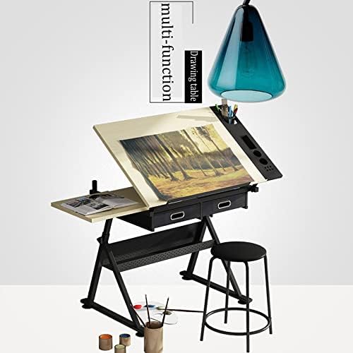 Professional Drafting Desk, Wooden Drawing Table Adjustable Height Drafting Desk Drawing Table Tiltable Tabletop(