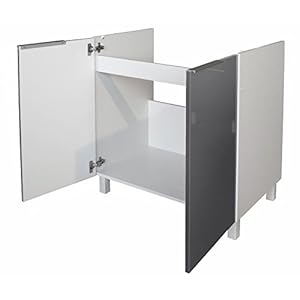 Berlioz Creations CE8BG Spülenunterschrank für Küche, in grauem Hochglanz, 80 x 52 x 83 cm, 100 Prozent französische Herstellung