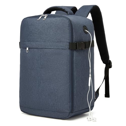 Kono Mochila Viaje Cabina Avion 40x17x25 para Ryanair, Equipaje de Mano Impermeable con Puerto USB, Antirrobo, Correa para Maleta, Bolsa Maleta Cabina para Trabajo y Universidad, Hombre Mujer Marino