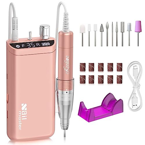 Kredioo 10 in 1 Nail Drill Kit, 35000RPM Rechargeable Electric E File, 8 Hours Battery, Manicure Pedicure Acrylic Gel Removal