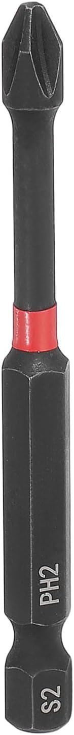 HARFINGTON #2 Phillips Impact Screwdriver Bit PH2 1/4" Hex Shank 3" (75mm) Long Magnetic Cross Head Drill Bits S2 Steel Industrial Screw Driver for Impact Power Drivers, Black/Red