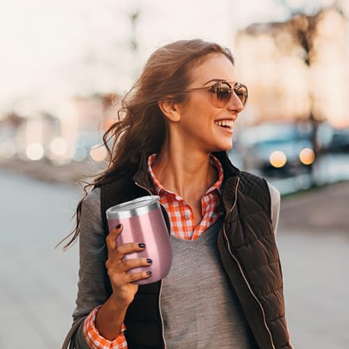 YEBTS Life 12oz/4 Pack Wine Tumbler Glasses with Lid Stemless Double Wall Vacuum Stainless Steel Travel Tumbler Keeping Cold & Hot for Wine,Coffee,Cocktails,Drinks-Family and Gifts (Multi color-3) by YEBTS Life - Used condition - Image 6