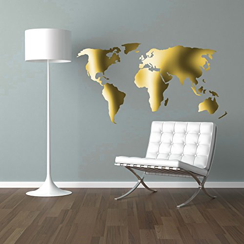 MacDecal.de Weltkarte Worldmap Wandtattoo Wandaufkleber Sticker Aufkleber Wand (38 x 60 cm, Gold Matt) Cover