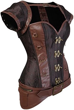 KSHUN Women's Luxury Punk Rock Leather Steampunk Corset Vintage Steampunk Gothic Bustier Corset (Brown,3X-Large)
