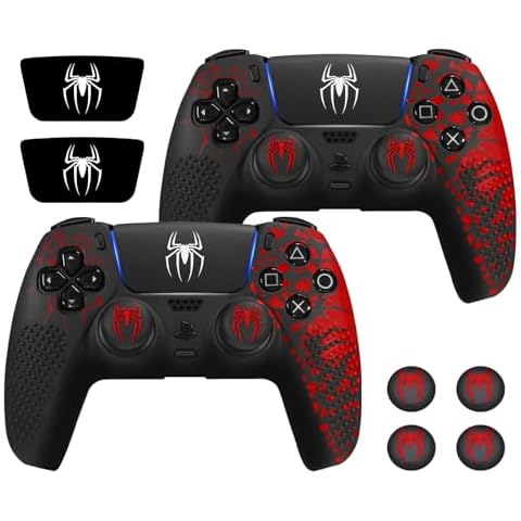 Anti-Slip Controller Skin for PS5 Controller, Accessories Compatible with PS5 Controller, Non-Slip Silicone Cover Case with Thumb Grip Gaps, Touch Pad Sticker and Cover Wrap Stickers 2 Pack Cover