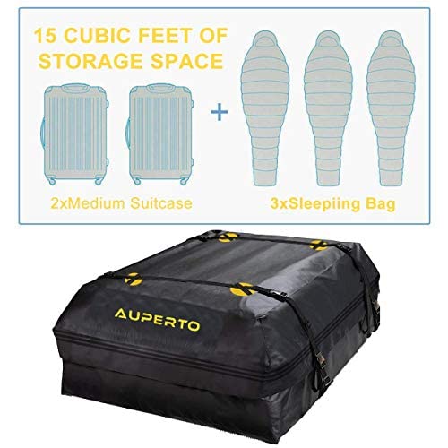 Auperto Dakbox - Opvouwbare Daktas, 425 Liter, Waterdicht 500D Nylon, 152x61x61 Cm, 6 Riemen, Voor Auto, SUV, Bestelwagen, Met Of Zonder Drager
