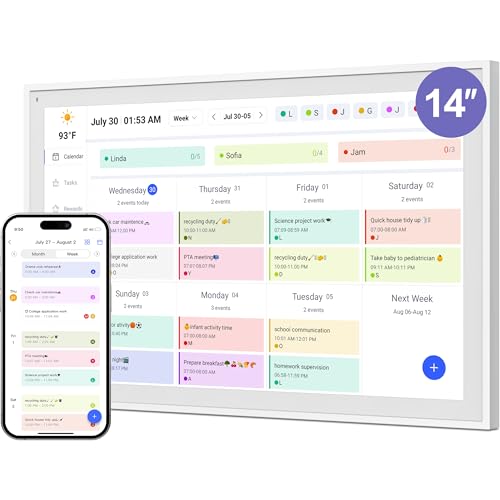 Digital Calendar, Smart WiFi Electronic Calendar&Chore Chart, IPS Touch Screen HD Display for Family Schedules, Share Moments Instantly from Anywhere (White, 14)