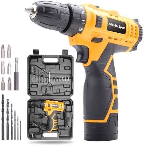 MasterSpec 12V Cordless Drill Driver Screwdriver Accessories W/Battery Charger