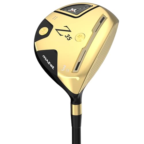 MAZEL - MAZEL Club de golf 3 bois ou 5 bois pour droitier, manche en graphite de 111,8 cm (graphite, or, 3 bois, rigide, droite)