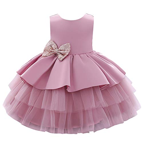 Flower Girls Sequins Bowknot Tutu Dress for Kids Baby Christening Baptism Communion Birthday Party Formal Dress Toddler Princess Pageant Wedding Bridesmaid V-Back Tulle Dresses Dusty Pink 2-3 Years
