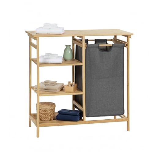 BRINDEK Mueble auxiliar de bambú con cesto