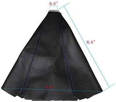 LIHNGAUTO Universal Auto Manual Gear Shift Knob Boot Dust Cover，Made of Black Pu Leather with Red Seams and Blue Seams (Blue)