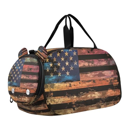 Duffle Bag for Boys or Girls with Shoes Compartment, Rainbow American Flag Print Sports Travel Bag Overnight