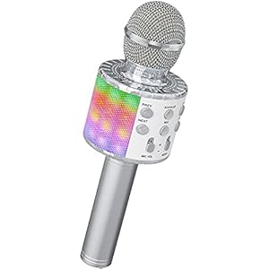 Ankuka Draadloze karaoke-microfoon, Bluetooth 4-in-1, draagbaar, karaoke-speler met ledlampen, dans, voor feestjes…