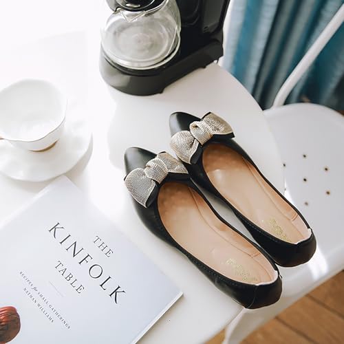 Unifizz Womens Ballet Flats Pointed Toe Comfort Slip On Walk Work Loafers Bow Dress Shoes2