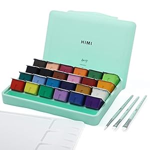 HIMI Gouache-verfset, 24 kleuren x 30ml, uniek ontwerp met minicups, 3 verfborstels in een draagtas, perfect voor…