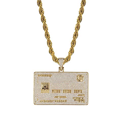 TOPGRILLZ 18K Gold Plated Iced Out Credit V Card Pendant Necklace Chain for Men Charm Gifts Hip Hop Jewelry (Golden)