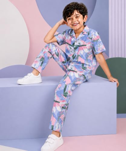 Image of 3BROS Unisex Pure Cotton Short Sleeve Kids Night Dress for Boys & Girls Nightwear /Sleepsuit /Sleepwear /Loungewear Night Suit for Boys and Girls Top and Pyjama Combo Set