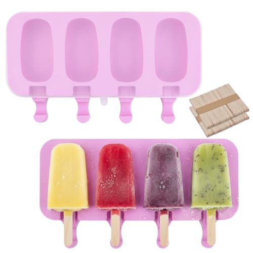 Kit com duas formas de picolé de silicone com tampa e cem palitos de madeira