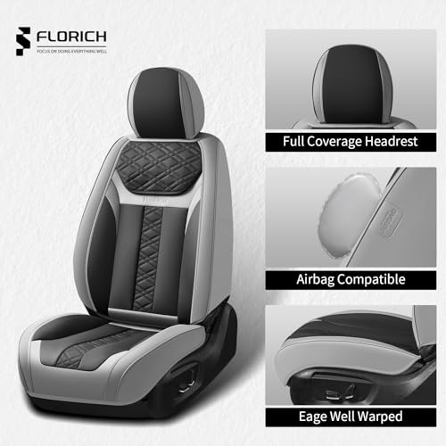 Image of FLORICH Seat Covers, Front Seat Covers 2 PCs, Automotive Seat Cover for Cars, Luxury Leather Universal Seat Cover Accessories Fit for Most Cars SUV Truck Sedans(Grey)