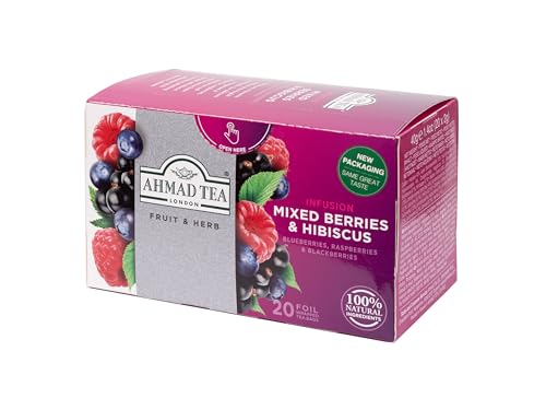 Ahmad Tea Herbal Tea, Mixed Berries & Hibiscus Teabags, 20 ct (Pack of 1) - Decaffeinated & Sugar-Free