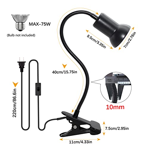 Desk Clip Lamp Holder, Clamp Clip On Light With 40Cm Swing Arm, 360 ° Flexible Gooseneck Clip Lamp With 220Cm Cable, E27 Reading Clip Lamp For Bedroom Turtle Heating Lamps #TOP1
