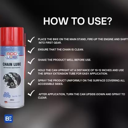 Image of ADDLUB Chain Lube Aerosol Spray 500 ml | Provides Lubrication and Corrosion Protection of Chain & sprockets for Bikes, Motorbikes, Cars| Extended Chain Life (500 Ml- Pack Of-1)